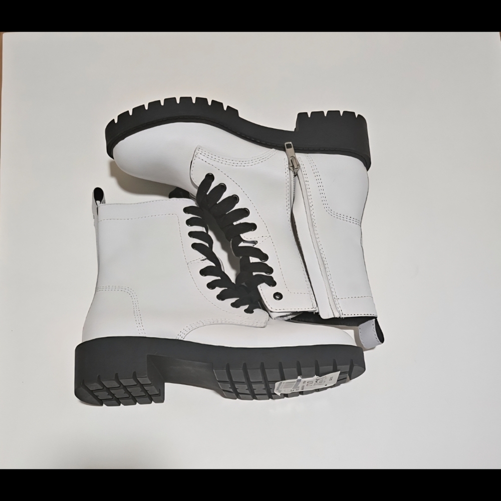 Steve Madden White and Black Combat Boots